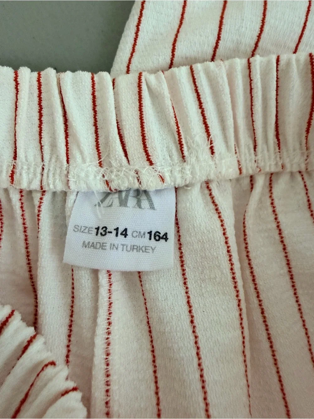 Zara Girls Striped Wide Leg Pull On Pants Size 13/14 White Red Textured